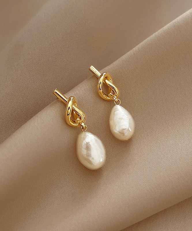 Earrings Pearl Copper Drop Asymmetrical French Gold Alloy FashionChic
