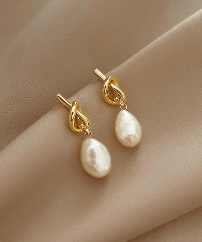 Earrings Pearl Copper Drop Asymmetrical French Gold Alloy FashionChic