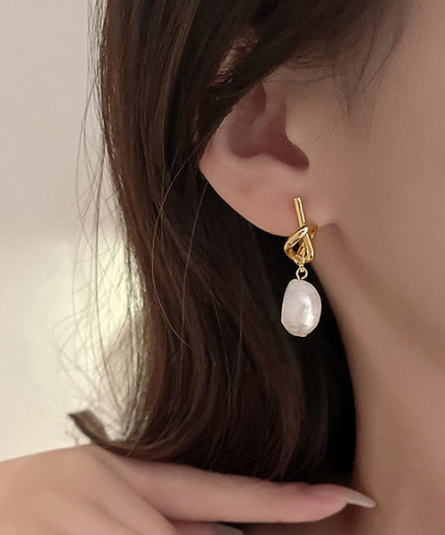Earrings Pearl Copper Drop Asymmetrical French Gold Alloy FashionChic
