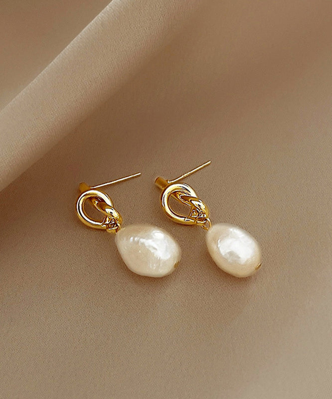 Earrings Pearl Copper Drop Asymmetrical French Gold Alloy FashionChic