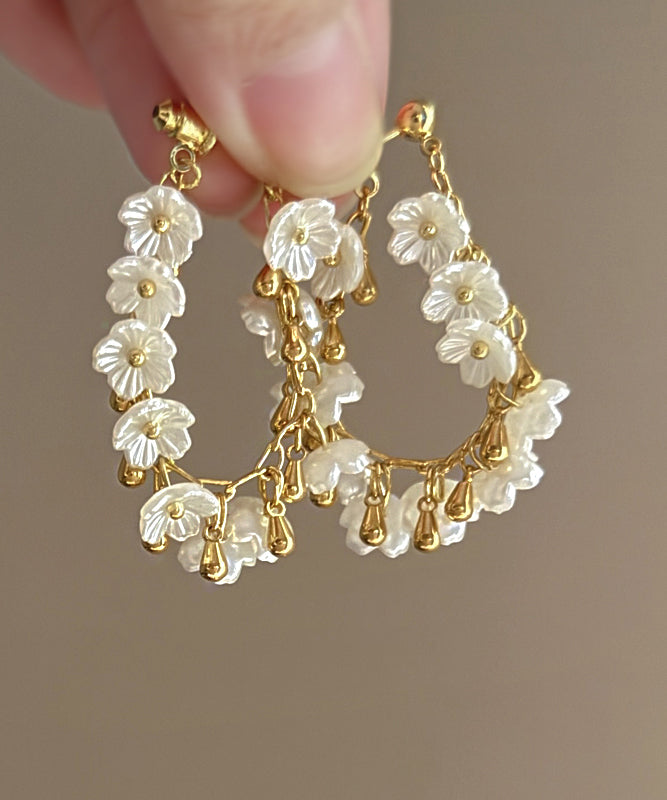 Gold Earrings Copper Floral Overgild French Hoop Tassel FashionChic