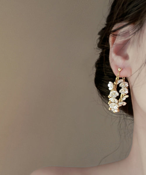 Gold Earrings Copper Floral Overgild French Hoop Tassel FashionChic