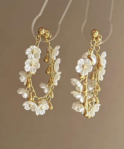 Gold Earrings Copper Floral Overgild French Hoop Tassel FashionChic