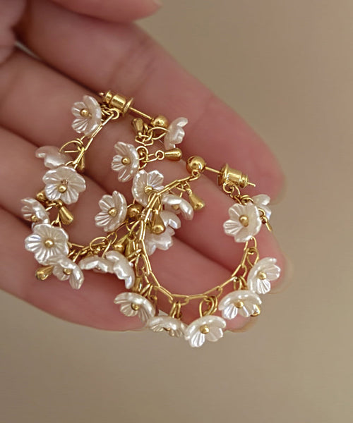 Gold Earrings Copper Floral Overgild French Hoop Tassel FashionChic