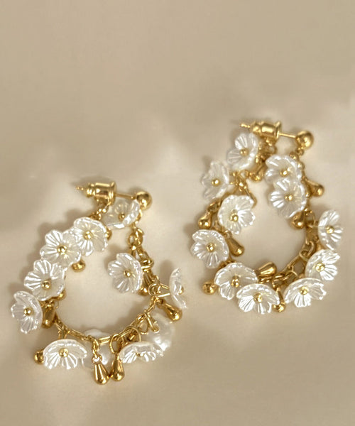 Gold Earrings Copper Floral Overgild French Hoop Tassel FashionChic