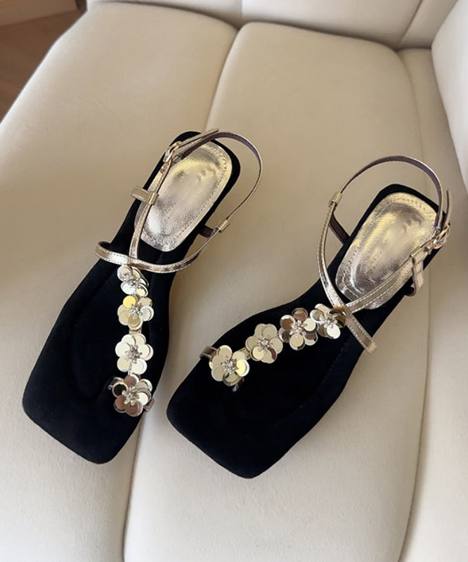 Wedge Sandals Leather Gold Faux French Heels Floral FashionChic