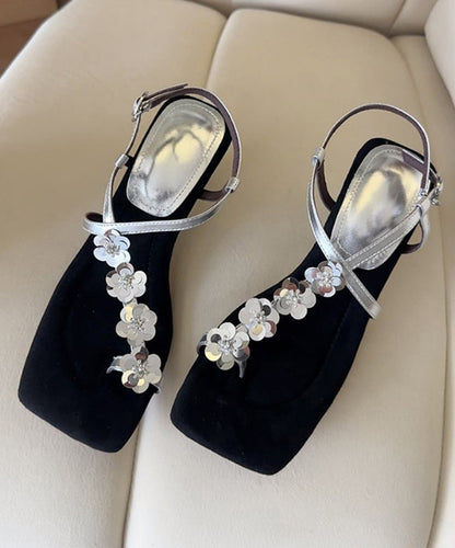 Wedge Sandals Leather Gold Faux French Heels Floral FashionChic