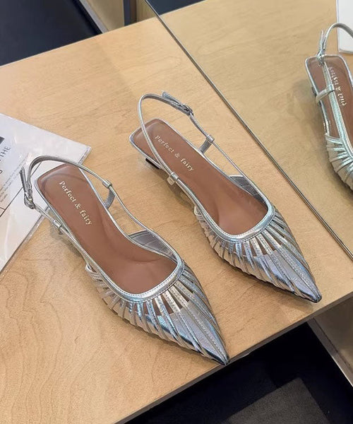 High Faux Gold Heel Hollow Leather Sandals Out French Splicing FashionChic