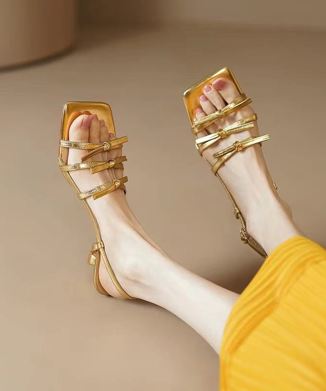 French Gold Square Bow Dew Toe High Heeled Sandals AA037 shoe-CS240815