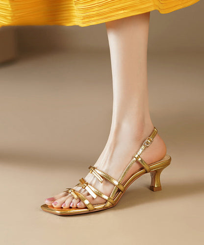 French Gold Square Bow Dew Toe High Heeled Sandals AA037 shoe-CS240815