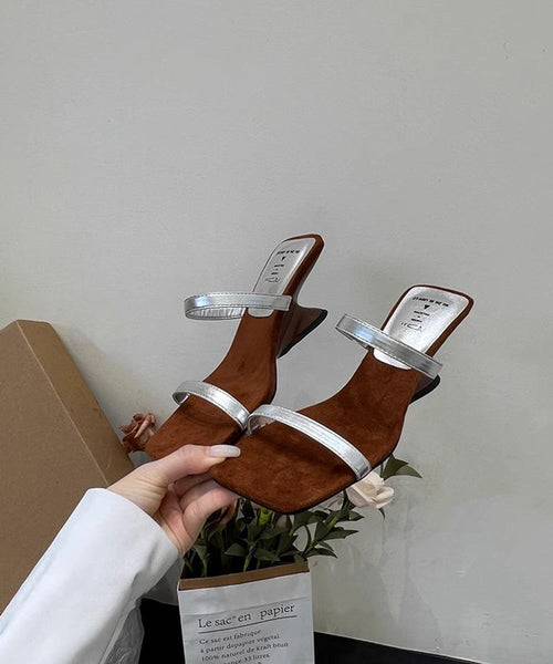 French Gold Wedge Heel Slide Sandals Peep Toe OI033 shoe-LT240801