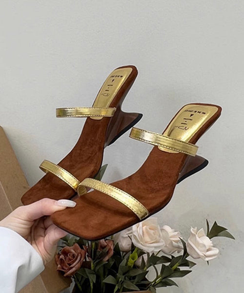 French Gold Wedge Heel Slide Sandals Peep Toe OI033 shoe-LT240801