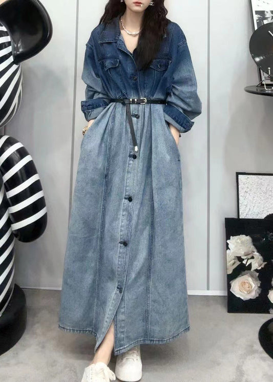 French Gradient Color Button Pockets Denim Shirts Dresses Long Sleeve ZL014 SH-LF-FDL240621