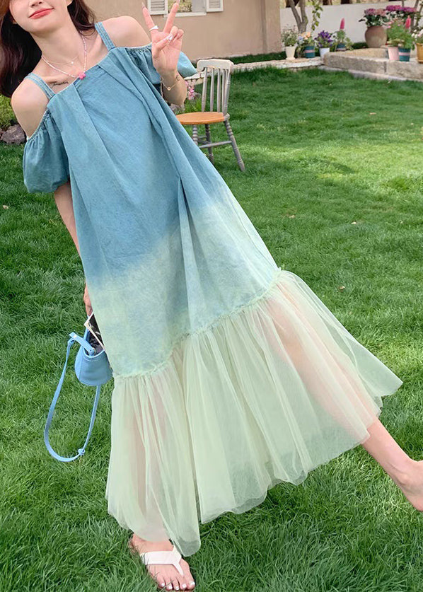 French Gradient Color Tulle Patchwork Long Dresses Summer XX004 SH-LF-SDL240611