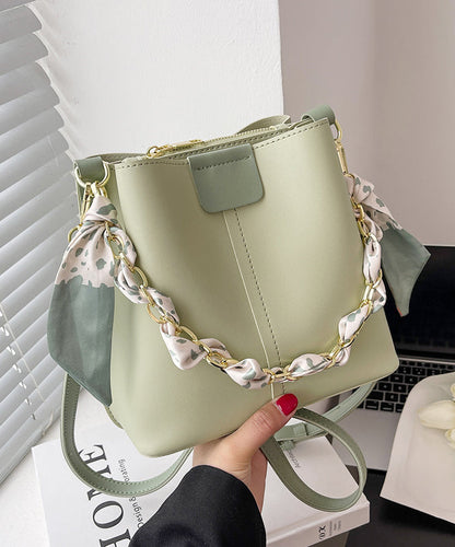 Bucket French Green Calf Linked Chain Bag Leather FashionChic