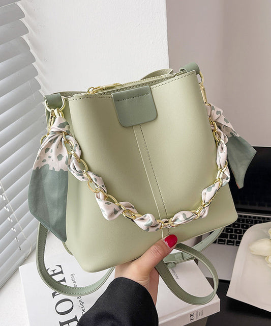 Bucket French Green Calf Linked Chain Bag Leather FashionChic