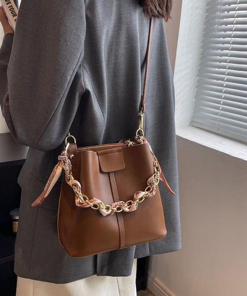 Bucket French Green Calf Linked Chain Bag Leather FashionChic