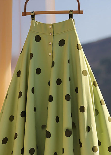 Green A Dot Print French Skirt Summer Line Chiffon FashionChic