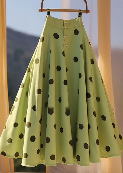 Green A Dot Print French Skirt Summer Line Chiffon FashionChic