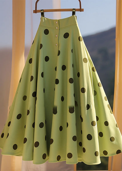 Green A Dot Print French Skirt Summer Line Chiffon FashionChic