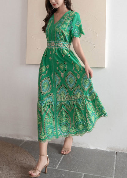 Embroidered Dresses Hollow Long Summer Green Out French Cotton FashionChic