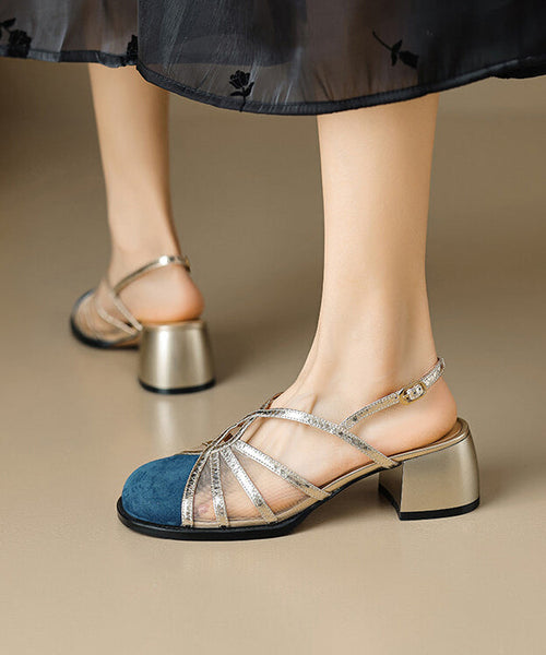 French Green Hollow Out Tulle Splicing Chunky Heel Sandals XC1040 Ada Fashion