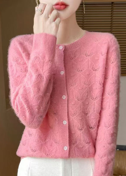 French Green O Neck Button Hollow Out Wool Cardigan Spring TQ007 ABC