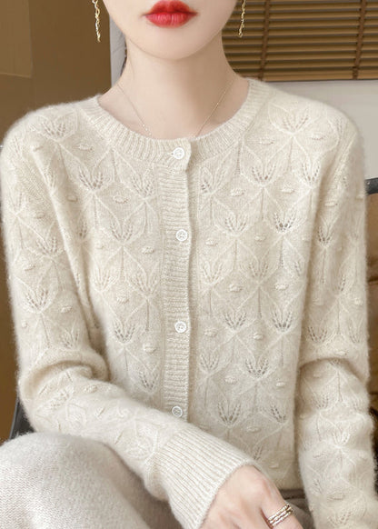 French Green O Neck Button Hollow Out Wool Cardigan Spring TQ007 ABC