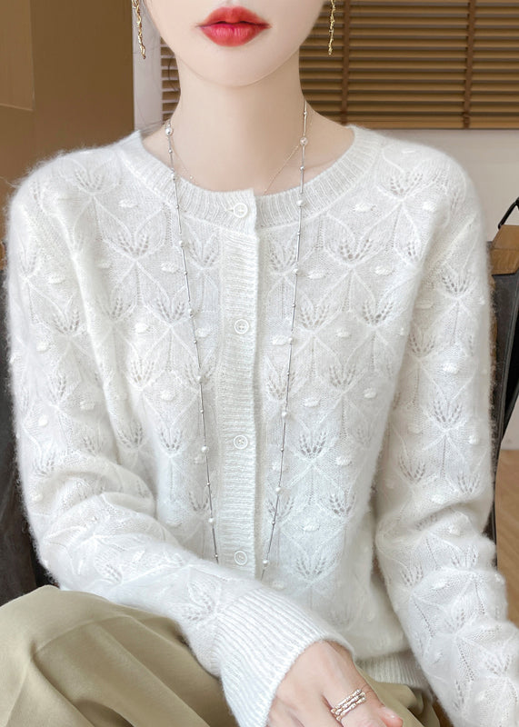 French Green O Neck Button Hollow Out Wool Cardigan Spring TQ007 ABC