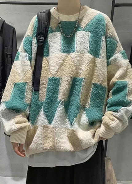 French Green O Neck Thick Cotton Knit Men Sweater Winter QF033 MENSW241016