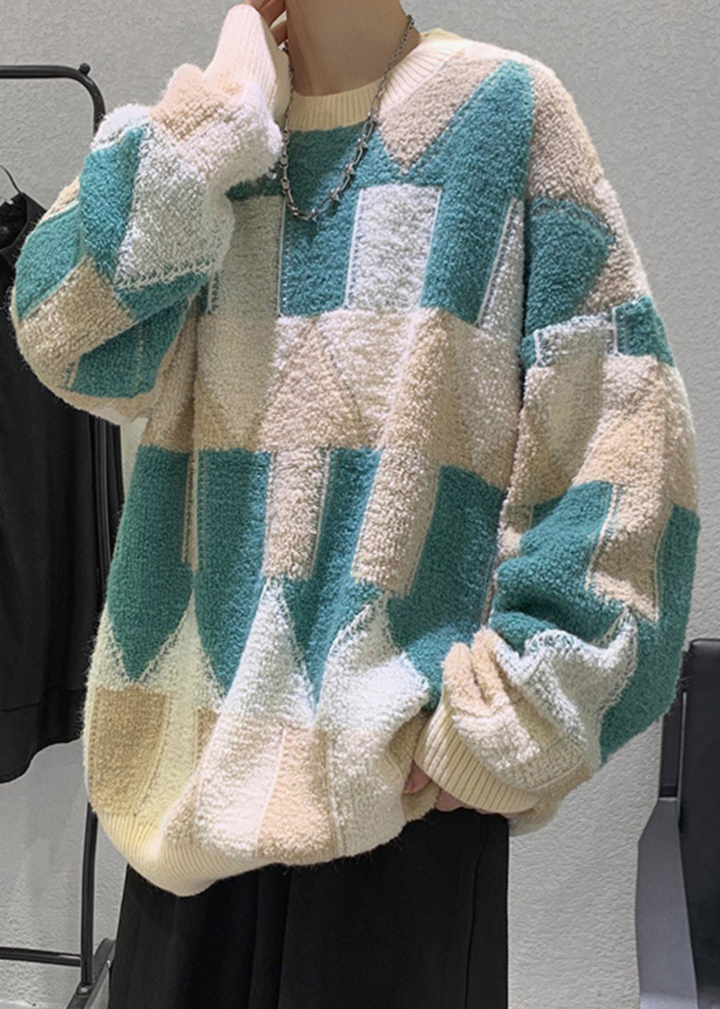 French Green O Neck Thick Cotton Knit Men Sweater Winter QF033 MENSW241016