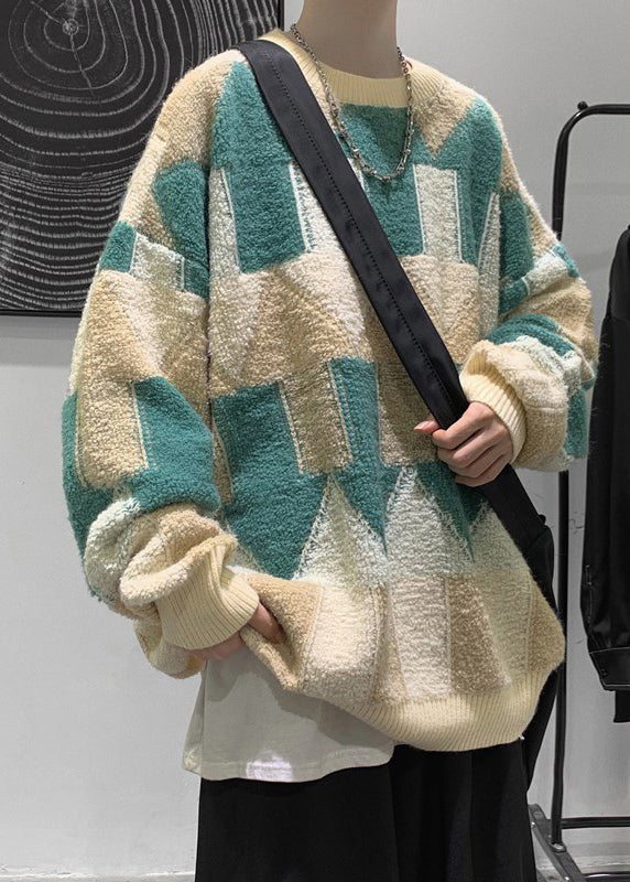 French Green O Neck Thick Cotton Knit Men Sweater Winter QF033 MENSW241016