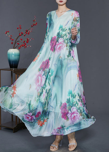 French Green Oversized Tie Dye Chiffon Holiday Dress Spring SD1062 Ada Fashion