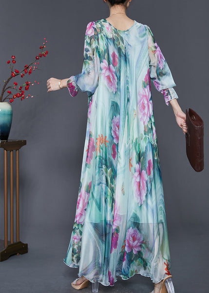 French Green Oversized Tie Dye Chiffon Holiday Dress Spring SD1062 Ada Fashion