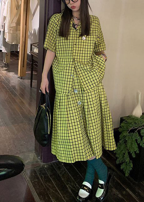 French Green Plaid Tops And Skirts Cotton Two Pieces Set Summer WW1030 Ada Fashion