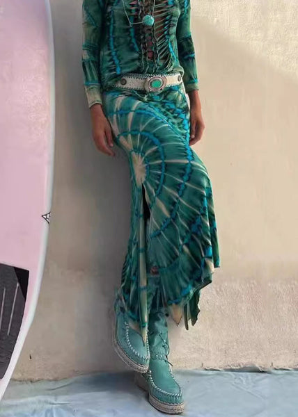 French Green Print Side Open High Waist Cotton Skirts Fall BB042 Hawaii-SKTS240622