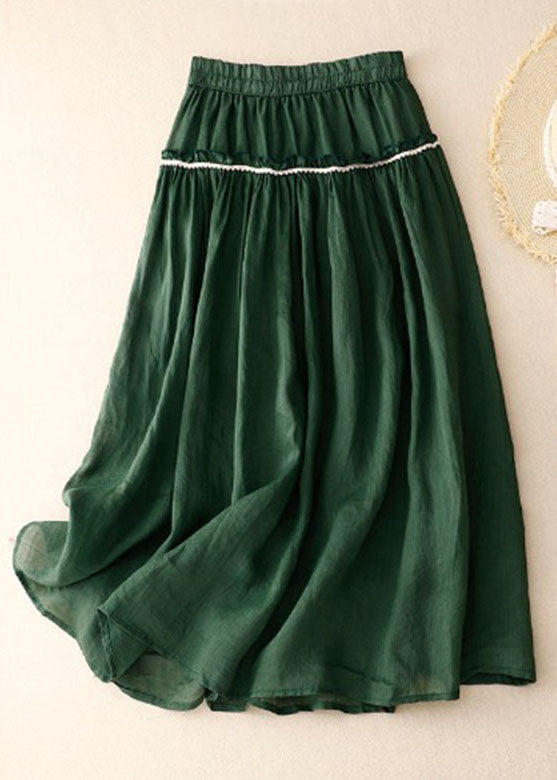 French Green Ruffled Patchwork Elastic Waist Pleated Skirts BV035 MZF-SKTS240702