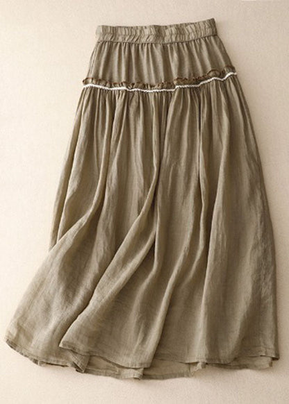 French Green Ruffled Patchwork Elastic Waist Pleated Skirts BV035 MZF-SKTS240702