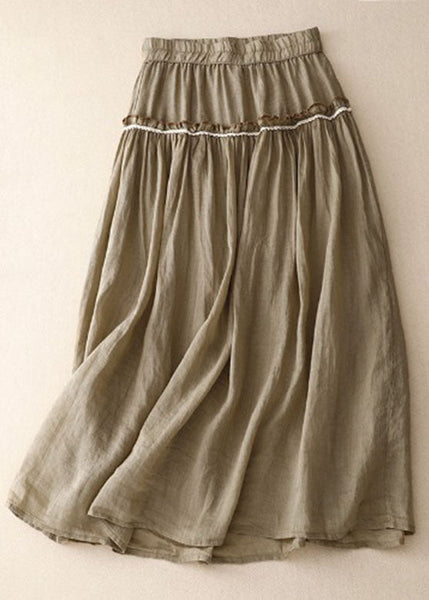 French Green Ruffled Patchwork Elastic Waist Pleated Skirts BV035 MZF-SKTS240702