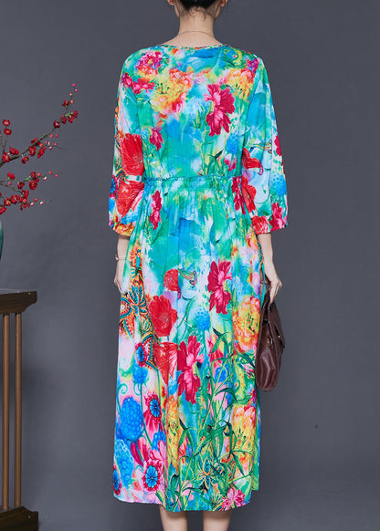 French Green Ruffled Print Exra Large Hem Silk Beach Dress Spring SD1036 Ada Fashion