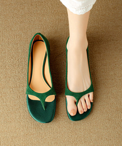 French Green Suede Flip Flops Splicing Peep Toe AA018 shoe-CS240815