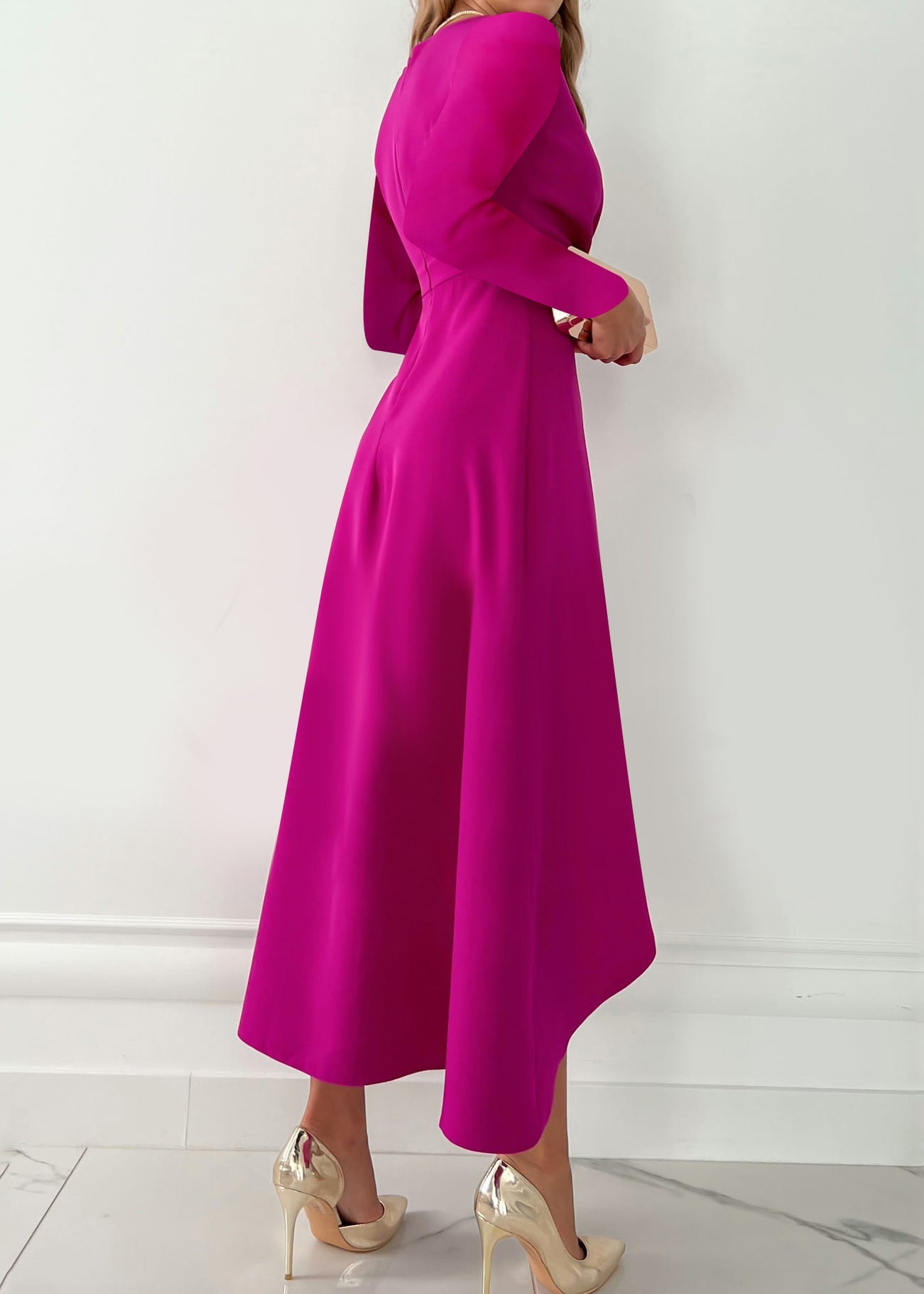 French Green V Neck Asymmetrical Design Side Open Dress Fall QR003 BB-ZS-WM-FDL240929