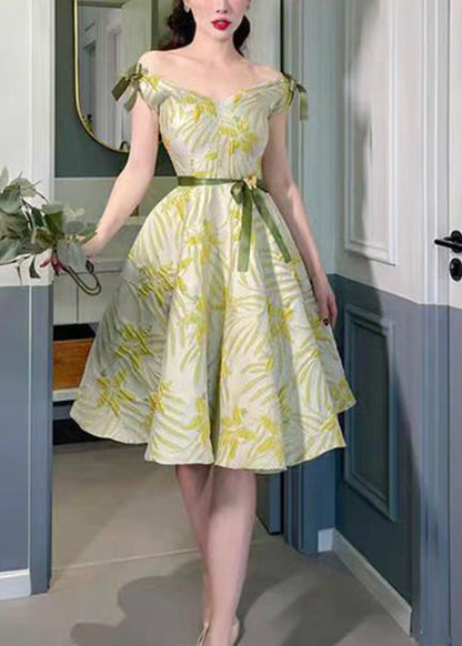 French Green V Neck Bow Cotton Dresses Sleeveless XX081 SH-LF-SDM240611