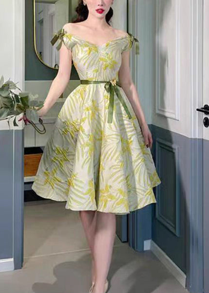 French Green V Neck Bow Cotton Dresses Sleeveless XX081 SH-LF-SDM240611