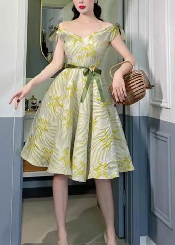 French Green V Neck Bow Cotton Dresses Sleeveless XX081 SH-LF-SDM240611