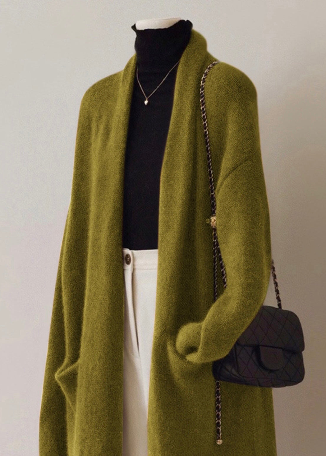 French Green V Neck Pockets Woolen Cardigan Fall RS046 ABC
