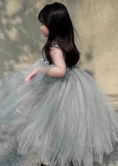 French Grey Backless Patchwork Tulle Girls Maxi Dress Sleeveless TT025 WS-JRTZSDGL240817