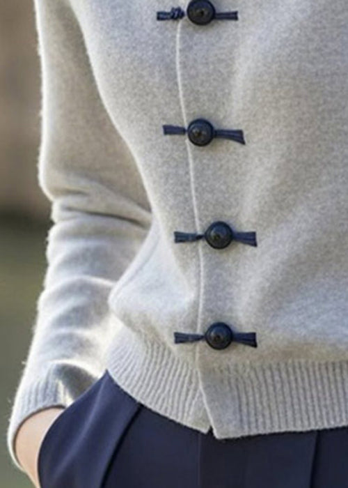 French Grey Button Patchwork Knitting Cotton Sweaters Winter ER031 ABC