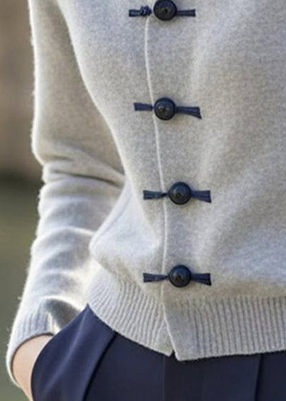 French Grey Button Patchwork Knitting Cotton Sweaters Winter ER031 ABC
