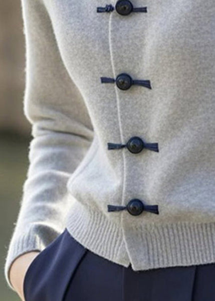 French Grey Button Patchwork Knitting Cotton Sweaters Winter ER031 ABC